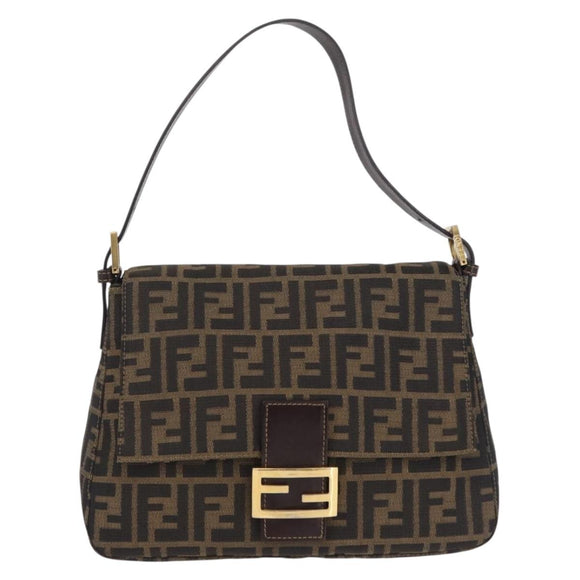 FENDI Zucca Canvas Mamma Baguette Shoulder Bag Black Brown Auth LN208V