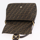 FENDI Zucca Canvas Mamma Baguette Shoulder Bag Black Brown Auth LN208V-20