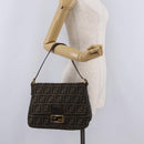 FENDI Zucca Canvas Mamma Baguette Shoulder Bag Black Brown Auth LN208V-28