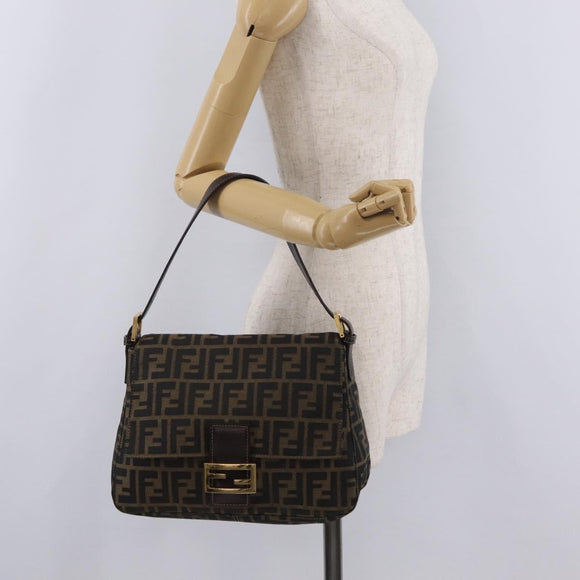 FENDI Zucca Canvas Mamma Baguette Shoulder Bag Black Brown Auth LN208V