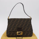 FENDI Zucca Canvas Mamma Baguette Shoulder Bag Black Brown Auth LN208V-29