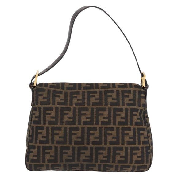 FENDI Zucca Canvas Mamma Baguette Shoulder Bag Black Brown Auth LN208V