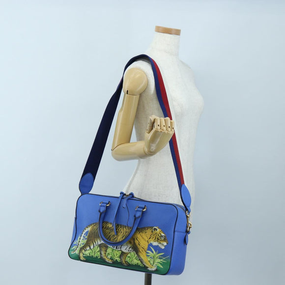 GUCCI Hand Bag Leather 2way Blue Gold Auth LN209SAM