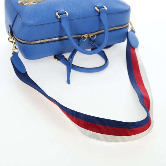GUCCI Hand Bag Leather 2way Blue Gold Auth LN209SAM