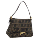 FENDI Zucca Canvas Mamma Baguette Shoulder Bag Brown Black Auth LN210V-1