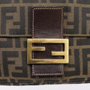 FENDI Zucca Canvas Mamma Baguette Shoulder Bag Brown Black Auth LN210V-20