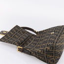FENDI Zucca Canvas Mamma Baguette Shoulder Bag Brown Black Auth LN210V-21