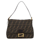 FENDI Zucca Canvas Mamma Baguette Shoulder Bag Brown Black Auth LN210V-13