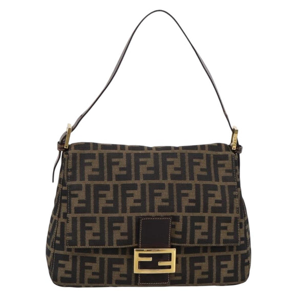 FENDI Zucca Canvas Mamma Baguette Shoulder Bag Brown Black Auth LN210V
