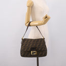 FENDI Zucca Canvas Mamma Baguette Shoulder Bag Brown Black Auth LN210V-27