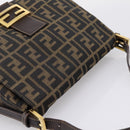 FENDI Zucca Canvas Mamma Baguette Shoulder Bag Brown Black Auth LN210V-6
