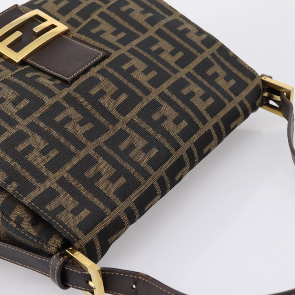 FENDI Zucca Canvas Mamma Baguette Shoulder Bag Brown Black Auth LN210V