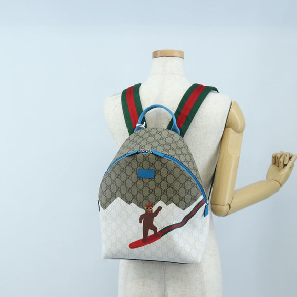 GUCCI GG Supreme Children's Backpack PVC Beige Silver 851222 Auth LN211M