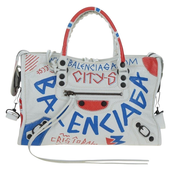 Balenciaga The Classic City Hand Bag Leather 2way White 431621 Auth LN213M