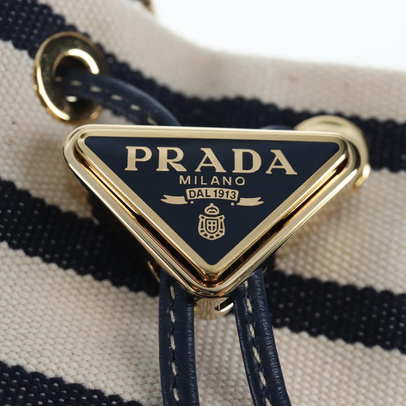 PRADA Chain Shoulder Pouch Canvas Navy Gold Auth LN217M
