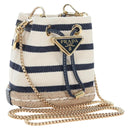 PRADA Chain Shoulder Pouch Canvas Navy Gold Auth LN217M-1