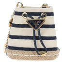 PRADA Chain Shoulder Pouch Canvas Navy Gold Auth LN217M-2
