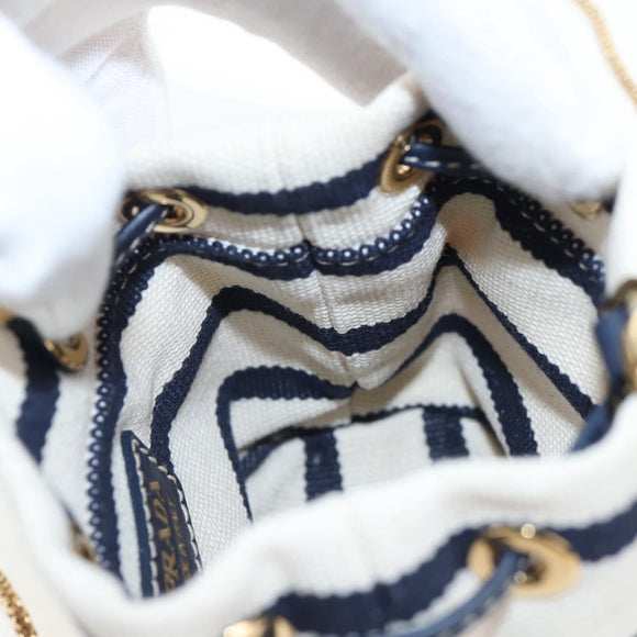 PRADA Chain Shoulder Pouch Canvas Navy Gold Auth LN217M