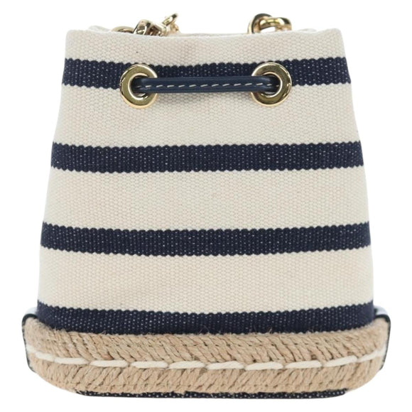 PRADA Chain Shoulder Pouch Canvas Navy Gold Auth LN217M
