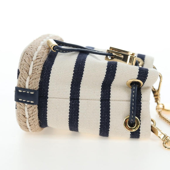 PRADA Chain Shoulder Pouch Canvas Navy Gold Auth LN217M