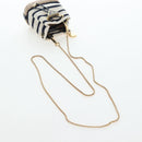 PRADA Chain Shoulder Pouch Canvas Navy Gold Auth LN217M-7