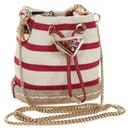 PRADA Chain Shoulder Pouch Canvas Red Gold Auth LN218M-1
