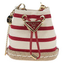 PRADA Chain Shoulder Pouch Canvas Red Gold Auth LN218M-13