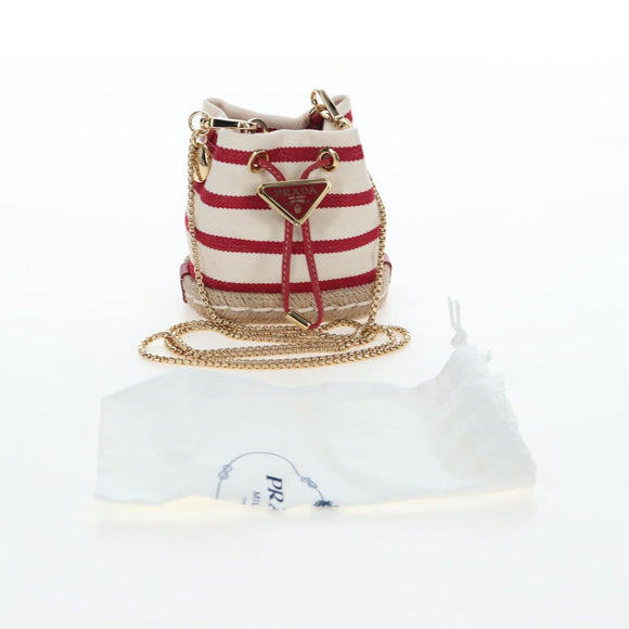 PRADA Chain Shoulder Pouch Canvas Red Gold Auth LN218M