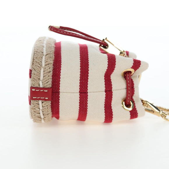 PRADA Chain Shoulder Pouch Canvas Red Gold Auth LN218M