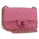 CHANEL Mini Matelasse 20 Chain Shoulder Bag Lamb Skin Pink Gold CC Auth LN219SAM-1