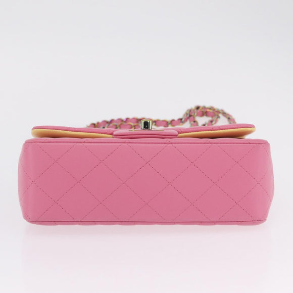 CHANEL Mini Matelasse 20 Chain Shoulder Bag Lamb Skin Pink Gold CC Auth LN219SAM
