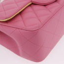 CHANEL Mini Matelasse 20 Chain Shoulder Bag Lamb Skin Pink Gold CC Auth LN219SAM-11