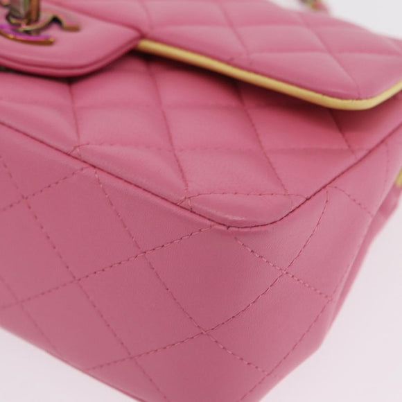CHANEL Mini Matelasse 20 Chain Shoulder Bag Lamb Skin Pink Gold CC Auth LN219SAM