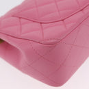 CHANEL Mini Matelasse 20 Chain Shoulder Bag Lamb Skin Pink Gold CC Auth LN219SAM-13