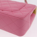 CHANEL Mini Matelasse 20 Chain Shoulder Bag Lamb Skin Pink Gold CC Auth LN219SAM-14