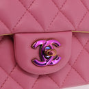 CHANEL Mini Matelasse 20 Chain Shoulder Bag Lamb Skin Pink Gold CC Auth LN219SAM-15