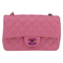 CHANEL Mini Matelasse 20 Chain Shoulder Bag Lamb Skin Pink Gold CC Auth LN219SAM-2