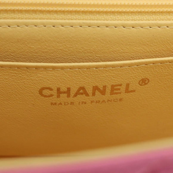 CHANEL Mini Matelasse 20 Chain Shoulder Bag Lamb Skin Pink Gold CC Auth LN219SAM