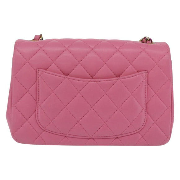 CHANEL Mini Matelasse 20 Chain Shoulder Bag Lamb Skin Pink Gold CC Auth LN219SAM