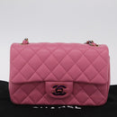 CHANEL Mini Matelasse 20 Chain Shoulder Bag Lamb Skin Pink Gold CC Auth LN219SAM-32