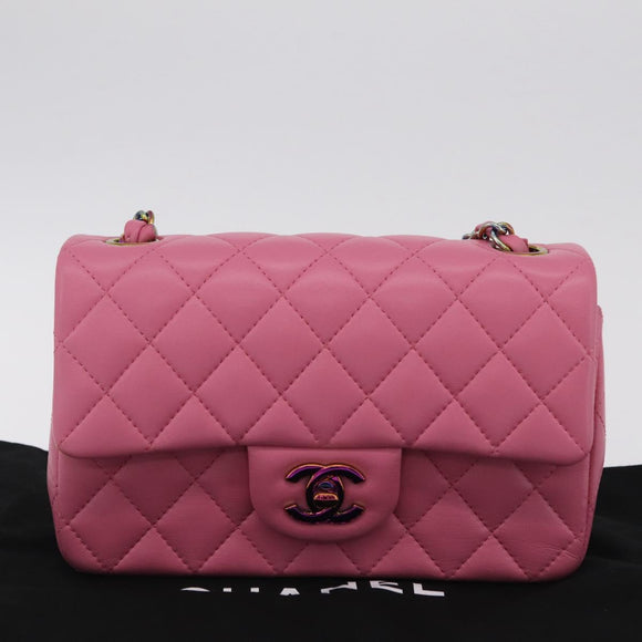 CHANEL Mini Matelasse 20 Chain Shoulder Bag Lamb Skin Pink Gold CC Auth LN219SAM