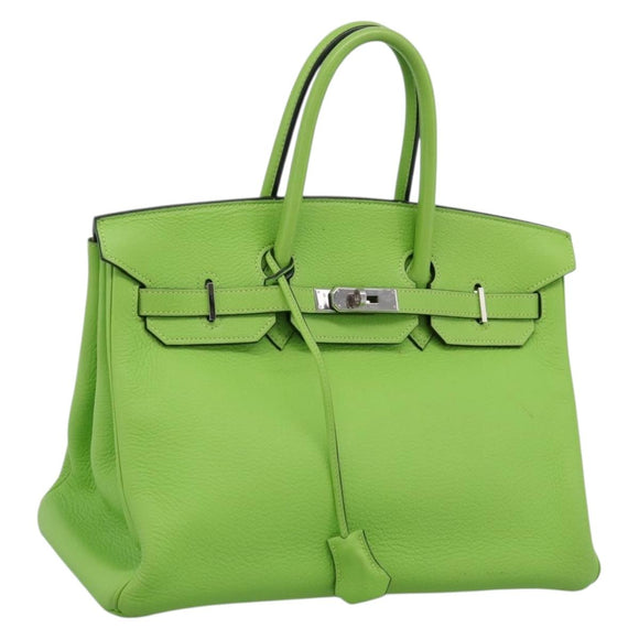 HERMES Birkin 35 Hand Bag Taurillon Leather Green Silver Auth LN220SM