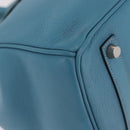 HERMES Birkin 35 Hand Bag Taurillon Leather Turquoise Blue Silver Auth LN221SM-17