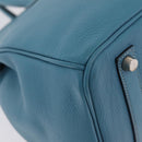 HERMES Birkin 35 Hand Bag Taurillon Leather Turquoise Blue Silver Auth LN221SM-19