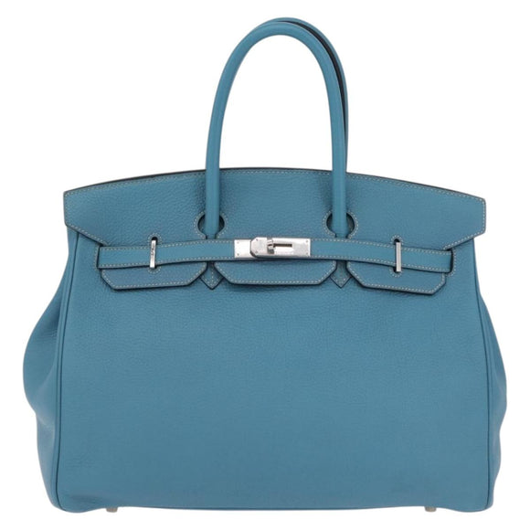 HERMES Birkin 35 Hand Bag Taurillon Leather Turquoise Blue Silver Auth LN221SM