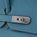 HERMES Birkin 35 Hand Bag Taurillon Leather Turquoise Blue Silver Auth LN221SM-24