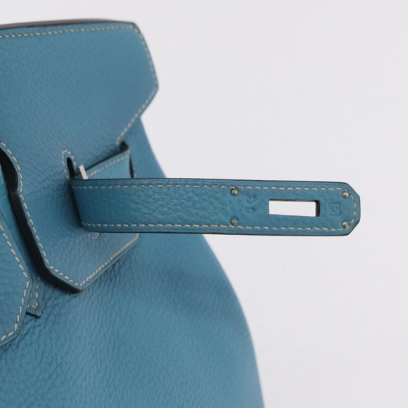 HERMES Birkin 35 Hand Bag Taurillon Leather Turquoise Blue Silver Auth LN221SM