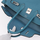 HERMES Birkin 35 Hand Bag Taurillon Leather Turquoise Blue Silver Auth LN221SM-28