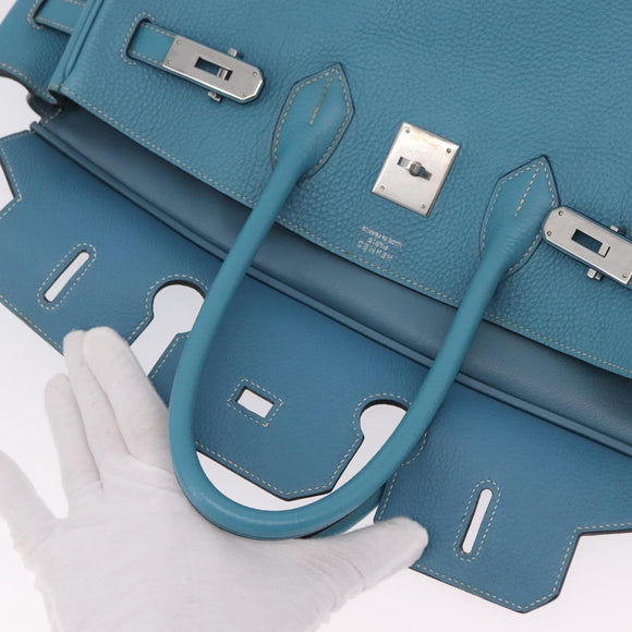 HERMES Birkin 35 Hand Bag Taurillon Leather Turquoise Blue Silver Auth LN221SM