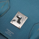 HERMES Birkin 35 Hand Bag Taurillon Leather Turquoise Blue Silver Auth LN221SM-30